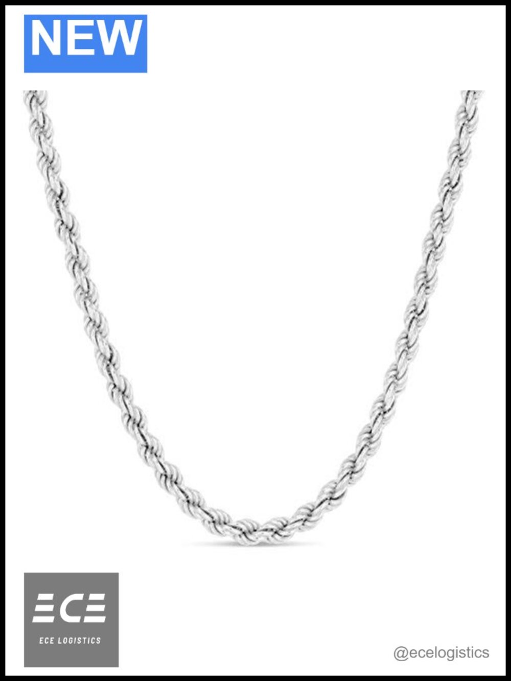 925 Sterling Silver Diamond-Cut Rope Chain Necklace Braided Twist 4MM Italian